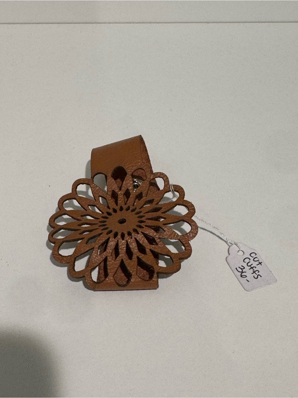 Brown Floral Cutout Leather Cuff Bracelet